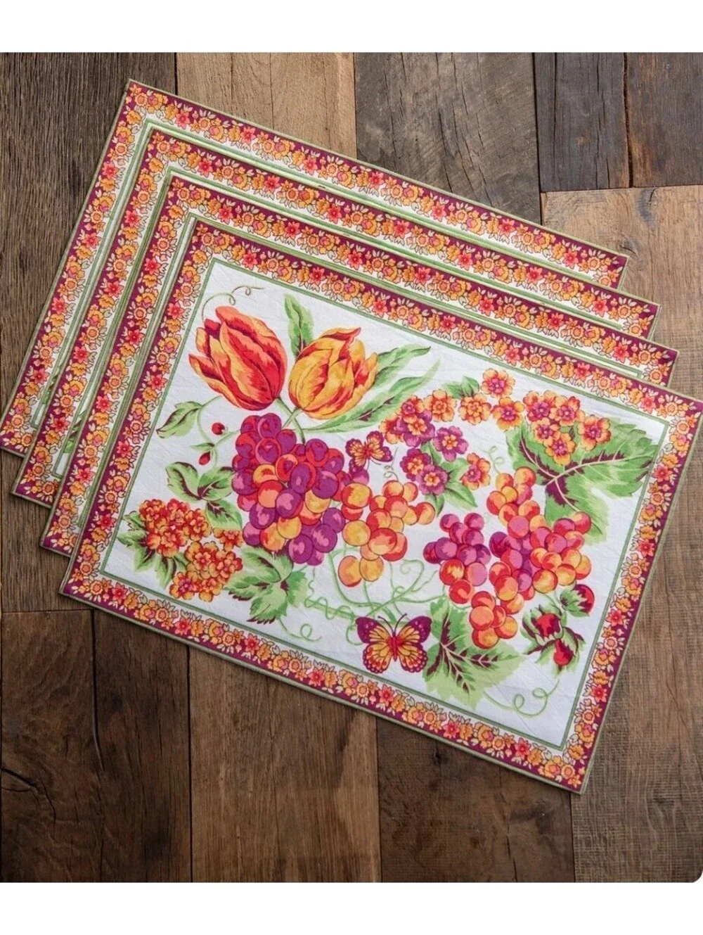 April Cornell Cornucopia Placements & Double Oven Mitt 14 x 19 NEW